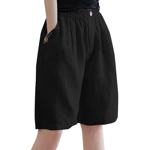 KWCLTH Damen Sommerhosen Coole Modelle Elastische Taille mit Knopf Knieshorts Baumwollhosen mit Taschen von KWCLTH