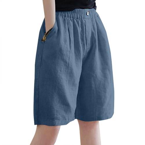 KWCLTH Damen Sommerhosen Coole Modelle Elastische Taille mit Knopf Knieshorts Baumwollhosen mit Taschen von KWCLTH