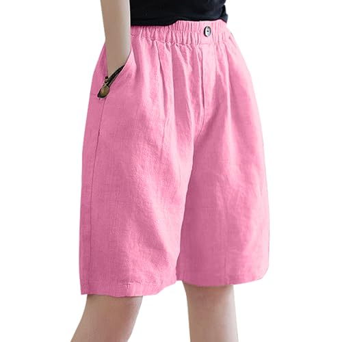 KWCLTH Damen Sommerhosen Coole Modelle Elastische Taille mit Knopf Knieshorts Baumwollhosen mit Taschen von KWCLTH