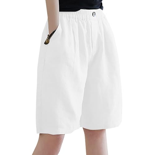 KWCLTH Damen Sommerhosen Coole Modelle Elastische Taille mit Knopf Knieshorts Baumwollhosen mit Taschen von KWCLTH