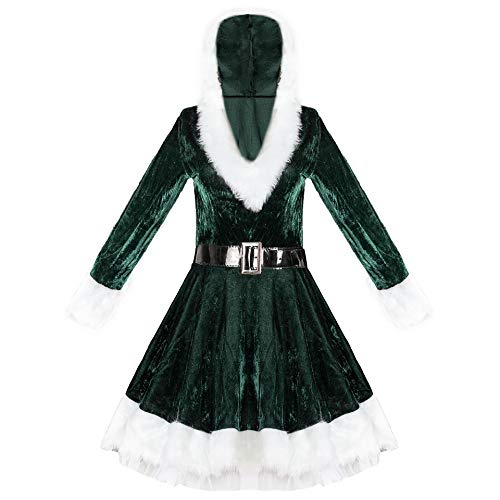 KWCLTH Damen Winter Weihnachtskleider Lange Ärmel Patchwork Kapuzen Partykleider Vintage Elegante Kleider von KWCLTH