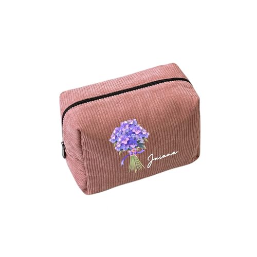 KWCLTH Personalisierte Kosmetiktasche benutzerdefinierten Text Blume Cord Kosmetiktasche Reiseveranstalter von KWCLTH