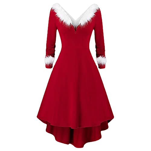 KWCLTH Weihnachten Frauen solide Mode warme Halter Kleider Vintage Kleider Langarm große Swing Partykleider von KWCLTH