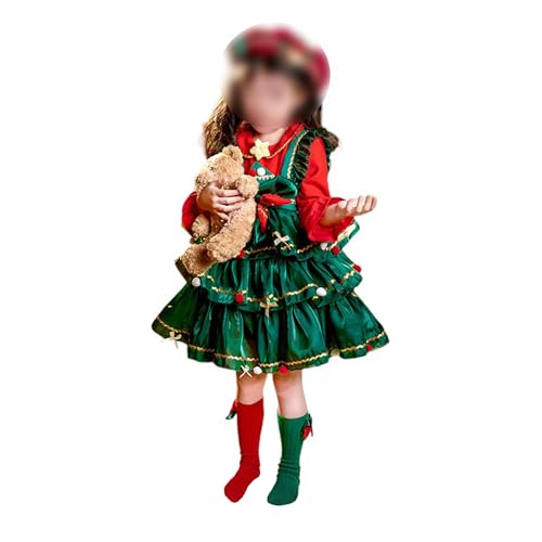 KWCLTH Winter Weihnachten gepolstert Kleid rot und grün Farbe mit Hut Mode festliche Kleidung Set geschichteten Rock von KWCLTH