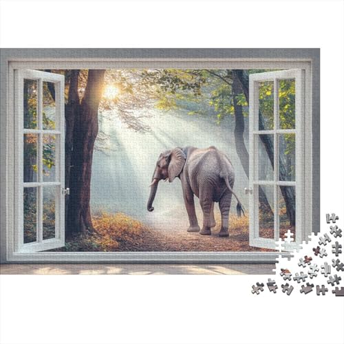 3D-weißes Fenster Puzzle 1000pcs (75x50cm) Erwachsene Elefant Puzzle Erwachsene Geschicklichkeitsspiel Für Die Ganze Familie von KWFYBEHZ