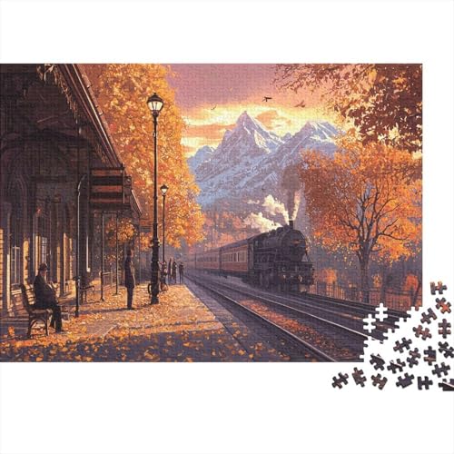 Altmodischer Bahnhof 1000pcs (75x50cm) Puzzle Für Erwachsene Golden Fallen Blätter Geschicklichkeitsspiel-Rätsel von KWFYBEHZ