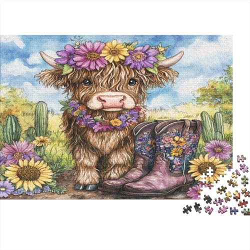 Aquarellstil 1000pcs (75x50cm) Erwachsenenpuzzle - Niedlich Highland Kuh Erwachsenenpuzzle DIY-Puzzlespielzeug von KWFYBEHZ