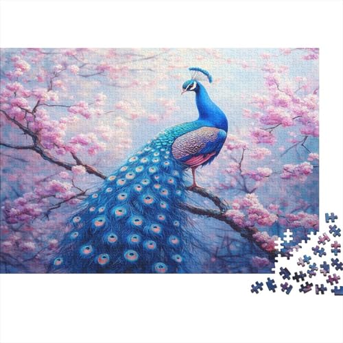 Beautiful Blue Pfau 1000pcs (75x50cm) Puzzle Für Erwachsene Kirschblüte Baum Rätsel,Schwieriges Rätsel,DIY Geschicklichkeitsspiele Für Die Ganze Familie von KWFYBEHZ