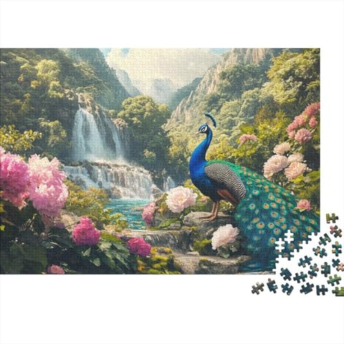 Beautiful Pfau 1000pcs (75x50cm) Puzzle Für Erwachsene Wasserfall and Green Bergs Rätsel,Schwieriges Rätsel,DIY Geschicklichkeitsspiele Für Die Ganze Familie von KWFYBEHZ