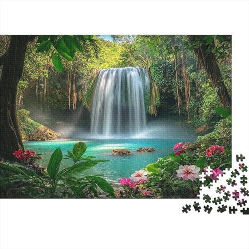 Beautiful and Wide Wasserfall 1000pcs (75x50cm) Puzzle Für Erwachsene Green Pflanzen und Blumen Rätsel,Schwieriges Rätsel,DIY Geschicklichkeitsspiele Für Die Ganze Familie von KWFYBEHZ