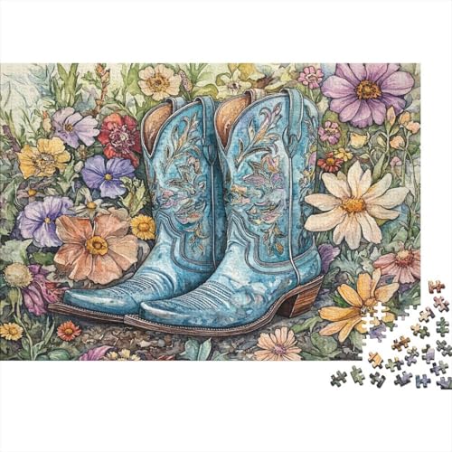 Blaue Cowboystiefel – Beautiful Blumen Puzzle 1000pcs (75x50cm) Erwachsene Puzzle Erwachsene Geschicklichkeitsspiel Für Die Ganze Familie von KWFYBEHZ