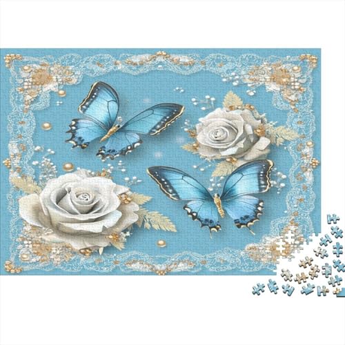 Blue Schmetterling 1000pcs (75x50cm) Puzzles,Rose Schwieriges Rätsel,Geschicklichkeitsspiele Für Die Ganze Familie von KWFYBEHZ