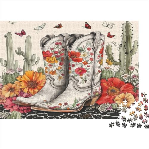 Cowboy Boots - Blumen, Green Cactus 1000pcs (75x50cm) Puzzle Für Erwachsene Geschicklichkeitsspiel-Rätsel von KWFYBEHZ