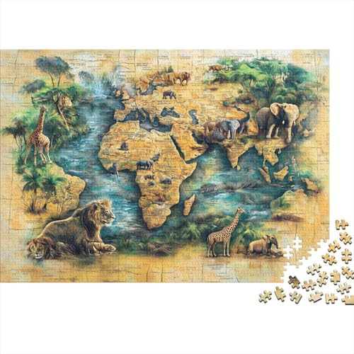 DIY Puzzles 1000pcs (75x50cm) Für Erwachsene Afrika-Karte - Wildtiere Puzzles Für Erwachsene Puzzle-Lernspiele von KWFYBEHZ