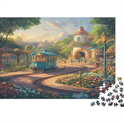 DIY Puzzles 1000pcs (75x50cm) Für Erwachsene Bezaubernder Kinderpark Puzzles Für Erwachsene Puzzle-Lernspiele Retro Zug Station at Sonnenuntergang von KWFYBEHZ