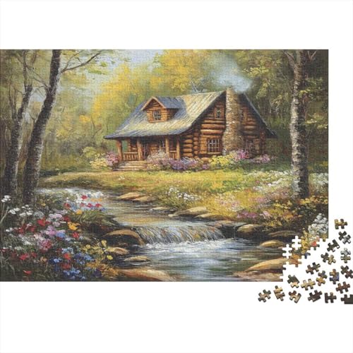 DIY Puzzles 1000pcs (75x50cm) Für Erwachsene Schönes Waldhäuschen Puzzles Für Erwachsene Puzzle-Lernspiele Creek and Blumen von KWFYBEHZ