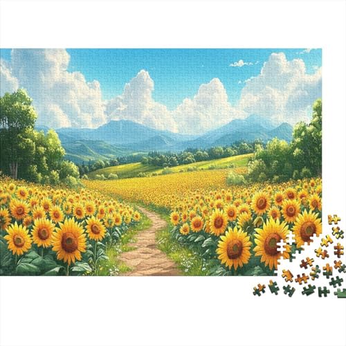 DIY Puzzles 1000pcs (75x50cm) Für Erwachsene Sonnenblumen auf der Wiese Puzzles Für Erwachsene Puzzle-Lernspiele Sommerillustration von KWFYBEHZ