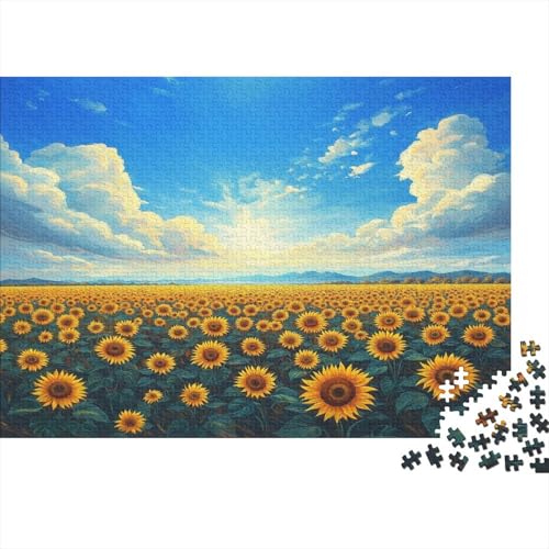 DIY Puzzles 1000pcs (75x50cm) Für Erwachsene Vast Sonnenblumenfeld Puzzles Für Erwachsene Puzzle-Lernspiele Blauer Himmel und weiße Wolken von KWFYBEHZ