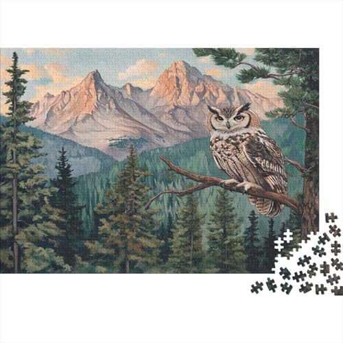 Detailliertes Berggemälde Puzzle 1000pcs (75x50cm) Erwachsene Pine Wald Eule Puzzle,Home Decor von KWFYBEHZ