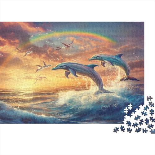 Dolphin 1000pcs (75x50cm) Puzzles,Regenbogen Schwieriges Rätsel,Geschicklichkeitsspiele Für Die Ganze Familie von KWFYBEHZ