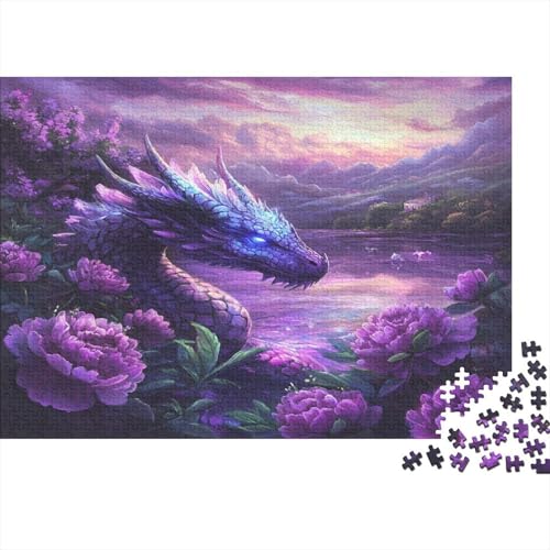 Drache 1000pcs (75x50cm) Puzzle Für Erwachsene Pfingstrose am See Rätsel,Schwieriges Rätsel,DIY Geschicklichkeitsspiele Für Die Ganze Familie von KWFYBEHZ