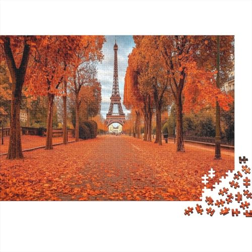 Eiffelturm 1000pcs (75x50cm) Puzzles,Orangefarbener und Goldener Herbst Blätter Schwieriges Rätsel,Geschicklichkeitsspiele Für Die Ganze Familie von KWFYBEHZ