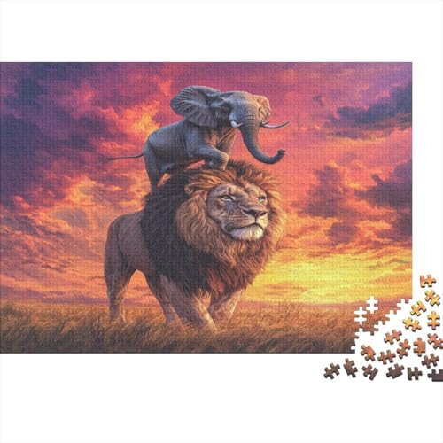 Elefant Riding A Powerful Löwe 1000pcs (75x50cm) Puzzles,Open Grasland Schwieriges Rätsel,Geschicklichkeitsspiele Für Die Ganze Familie von KWFYBEHZ