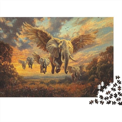 Elefanten Fliegeing in The Grasland Puzzle 1000pcs (75x50cm),Puzzle Für Erwachsene,Impossible Puzzle,Geschicklichkeitsspiel Für Die Ganze Familie,Puzzle Farbenfrohes,Illustrationsstil von KWFYBEHZ