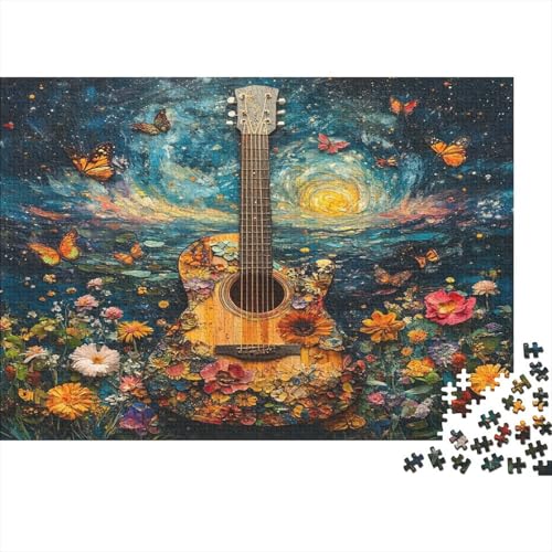 Gitarre, Blumen and Schmetterlinge - Universum 1000pcs (75x50cm) Puzzles, Schwieriges Rätsel,Geschicklichkeitsspiele Für Die Ganze Familie von KWFYBEHZ