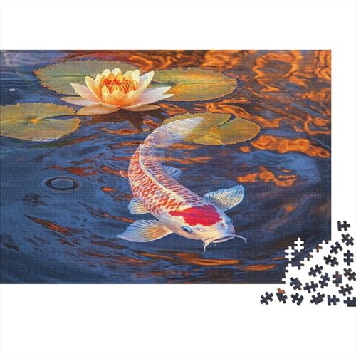 Glitzernder Koi,Puzzles Seerose Gemusterte Nachhaltige Puzzles Für Erwachsene Hochwertige Holzspielpuzzles 1000pcs (75x50cm) von KWFYBEHZ