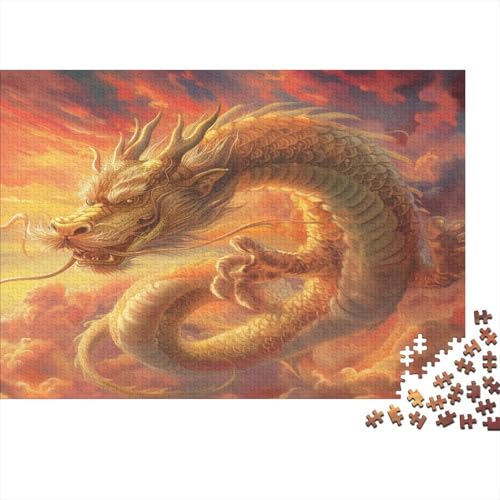 Goldener chinesischer Drache Rätsel Für Erwachsene |Rot Himmel| 1000pcs (75x50cm) Puzzles Lernspiele Home Decor Puzzles von KWFYBEHZ