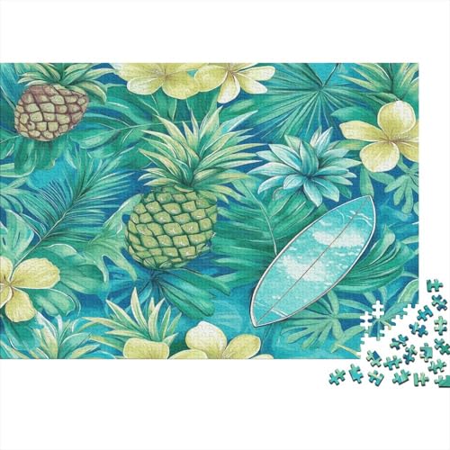 Hawaiianisches Muster 1000pcs (75x50cm) Puzzle Für Erwachsene Pineapple Surfboard Blumen Geschicklichkeitsspiel-Rätsel von KWFYBEHZ