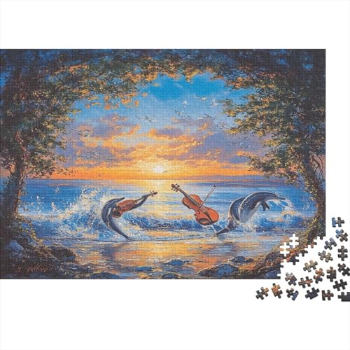 Kalifornischer Strand 1000pcs (75x50cm) Erwachsenenpuzzle - Dancing Dolphins Violin Erwachsenenpuzzle DIY-Puzzlespielzeug von KWFYBEHZ