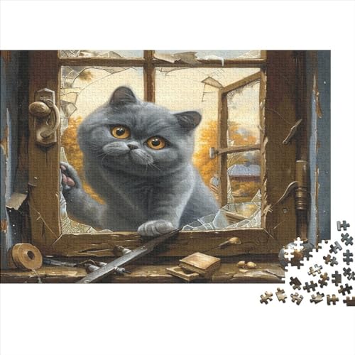 Katze Rätsel Für Erwachsene |Fenster| 1000pcs (75x50cm) Puzzles Lernspiele Home Decor Puzzles von KWFYBEHZ