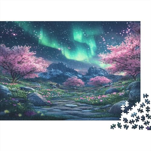 Kirschblüten Rätsel Für Erwachsene |Nordlichter| Familienspaß-Puzzles 1000pcs (75x50cm) Erwachsene von KWFYBEHZ