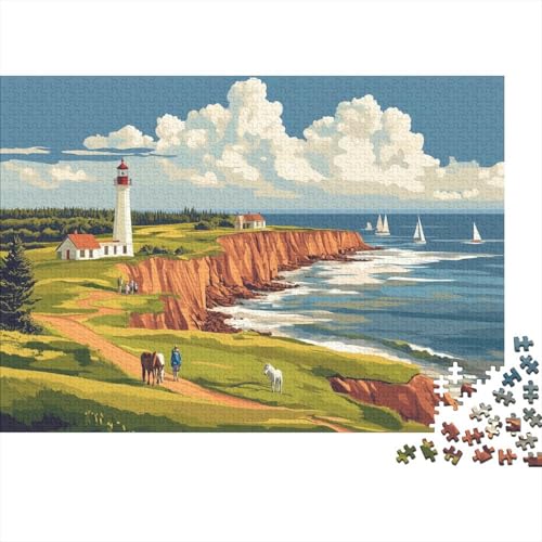 Küstenlandschaft 1000pcs (75x50cm) Puzzles,White Leuchtturm Schwieriges Rätsel,Geschicklichkeitsspiele Für Die Ganze Familie von KWFYBEHZ