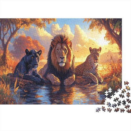 Löwes, Panthers and Leopards Puzzle 1000pcs (75x50cm) Erwachsene Afrikanische Savanne Puzzle Erwachsene Geschicklichkeitsspiel Für Die Ganze Familie von KWFYBEHZ