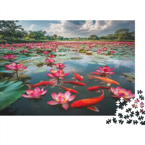 Lotusteich 1000pcs (75x50cm) Puzzle Für Erwachsene Roter Fisch Geschicklichkeitsspiel-Rätsel von KWFYBEHZ