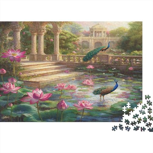 Lotusteich 1000pcs (75x50cm) Puzzles,Pfau Schwieriges Rätsel,Geschicklichkeitsspiele Für Die Ganze Familie von KWFYBEHZ