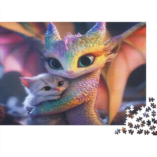 Niedlich Drache and Kätzchen Rätsel Für Erwachsene |Cartoon-Stil| 1000pcs (75x50cm) Puzzles Lernspiele Home Decor Puzzles von KWFYBEHZ