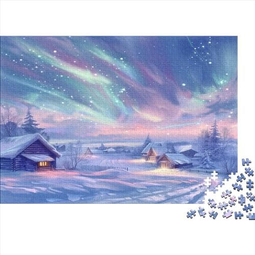 Nordlichter Rätsel Für Erwachsene |Winter Dorf| Familienspaß-Puzzles 1000pcs (75x50cm) Erwachsene von KWFYBEHZ