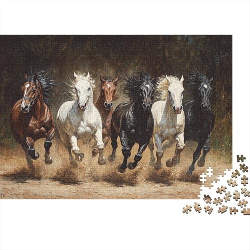 Ölgemälde Style 1000pcs (75x50cm) Erwachsenenpuzzle - Horses Running in The Feld Erwachsenenpuzzle DIY-Puzzlespielzeug von KWFYBEHZ