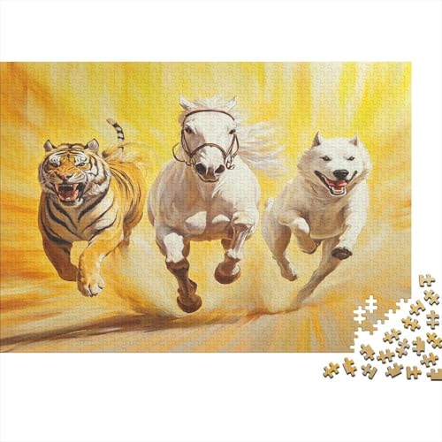 Oil Malstil Puzzle 1000pcs (75x50cm),Puzzle Für Erwachsene,Impossible Puzzle,Geschicklichkeitsspiel Für Die Ganze Familie,Puzzle Farbenfrohes,Horse Tiger Jindo Hund von KWFYBEHZ