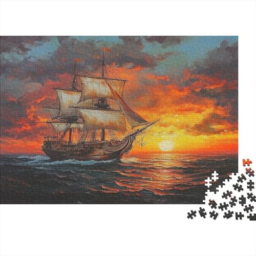 Old Wooden Segelboot Rätsel Für Erwachsene |Sonnenuntergang Ozean| 1000pcs (75x50cm) Puzzles Lernspiele Home Decor Puzzles von KWFYBEHZ