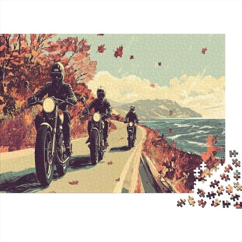 Oldtimer-Motorrad - Herbstliche Küstenstraße 1000pcs (75x50cm) Puzzles, Schwieriges Rätsel,Geschicklichkeitsspiele Für Die Ganze Familie von KWFYBEHZ