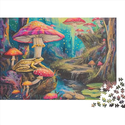 Psychedelische Landschaft Rätsel Für Erwachsene |Pilzs and Frogs| Familienspaß-Puzzles 1000pcs (75x50cm) Erwachsene von KWFYBEHZ