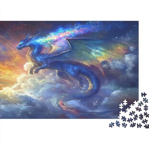 Puzzle 1000pcs (75x50cm) Erwachsene Blue Drache of Bunt Rauch Hölzern Puzzles Für Erwachsene,Lustige Spielrätsel Für Erwachsene Dancing Regenbogen Hölzern Puzzles Für Teenager von KWFYBEHZ