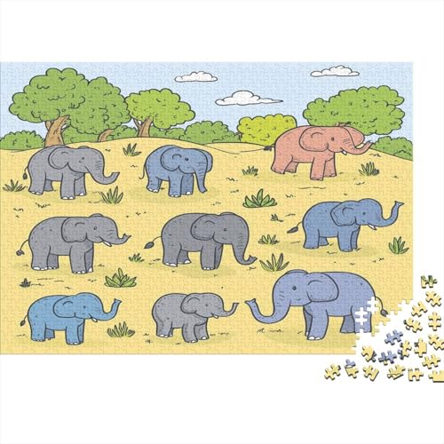 Puzzle 1000pcs (75x50cm) Erwachsene Cartoon Hölzern Puzzles Für Erwachsene,Lustige Spielrätsel Für Erwachsene Elefant in The Field Hölzern Puzzles Für Teenager von KWFYBEHZ