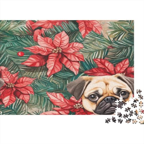 Puzzle 1000pcs (75x50cm) Erwachsene Cute Mops Hölzern Puzzles Für Erwachsene,Lustige Spielrätsel Für Erwachsene Poinsettia Blumen Hölzern Puzzles Für Teenager von KWFYBEHZ