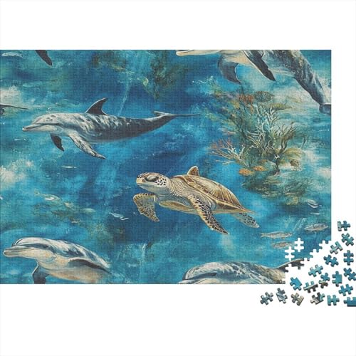 Puzzle 1000pcs (75x50cm) Erwachsene Dolphine, Schildkröten Hölzern Puzzles Für Erwachsene,Lustige Spielrätsel Für Erwachsene Meeresleben Hölzern Puzzles Für Teenager von KWFYBEHZ